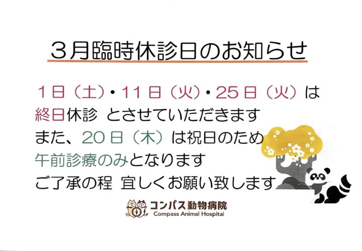 3月　臨時休診日のお知らせの画像